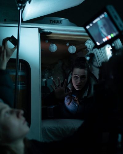 Lead actress Flora Pauer acting on set of the short film IRIS