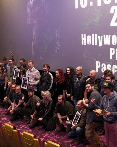 Simona Ascher and Michael J. Keplinger along with other filmmakers at Fright Nights film festival 2024